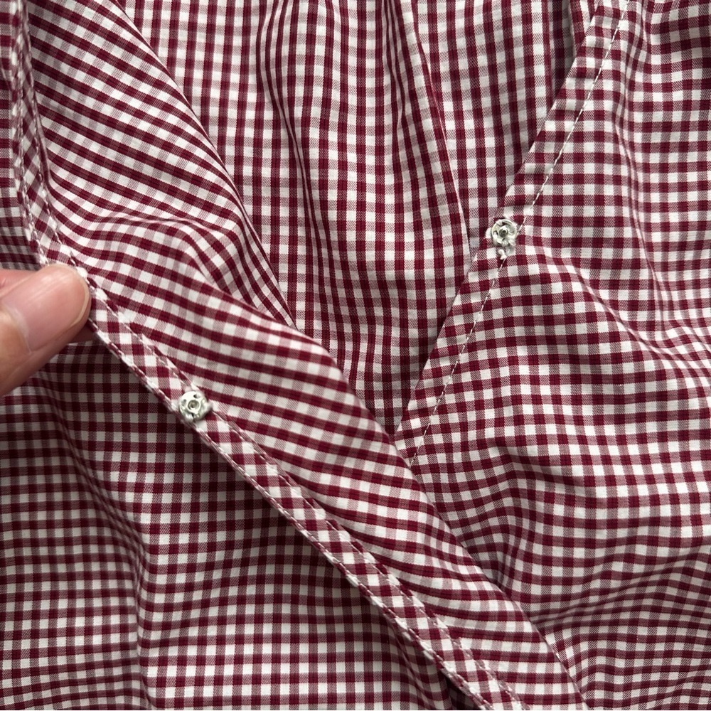 Madewell Blouse Wrap Top in Gingham Check Cropped Gingham Rusty Burgundy L - Picture 9 of 14